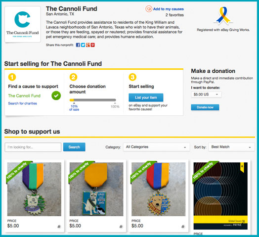 Buy and Sell on eBay and Support The Cannoli Fund for Dogs and Cats